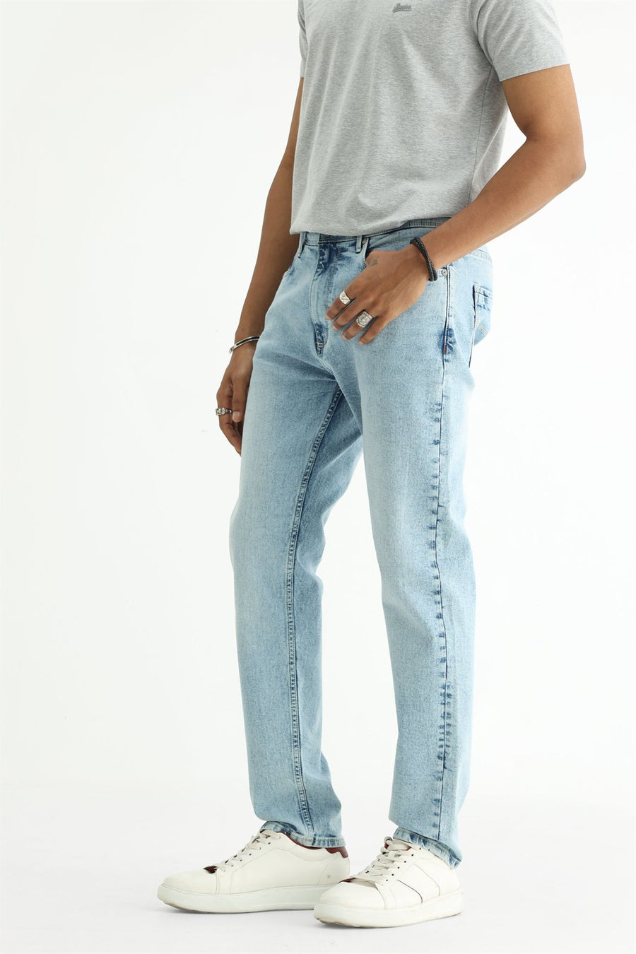 BASICS BLADE FIT TEAL COTTON STRETCH PLAIN JEANS