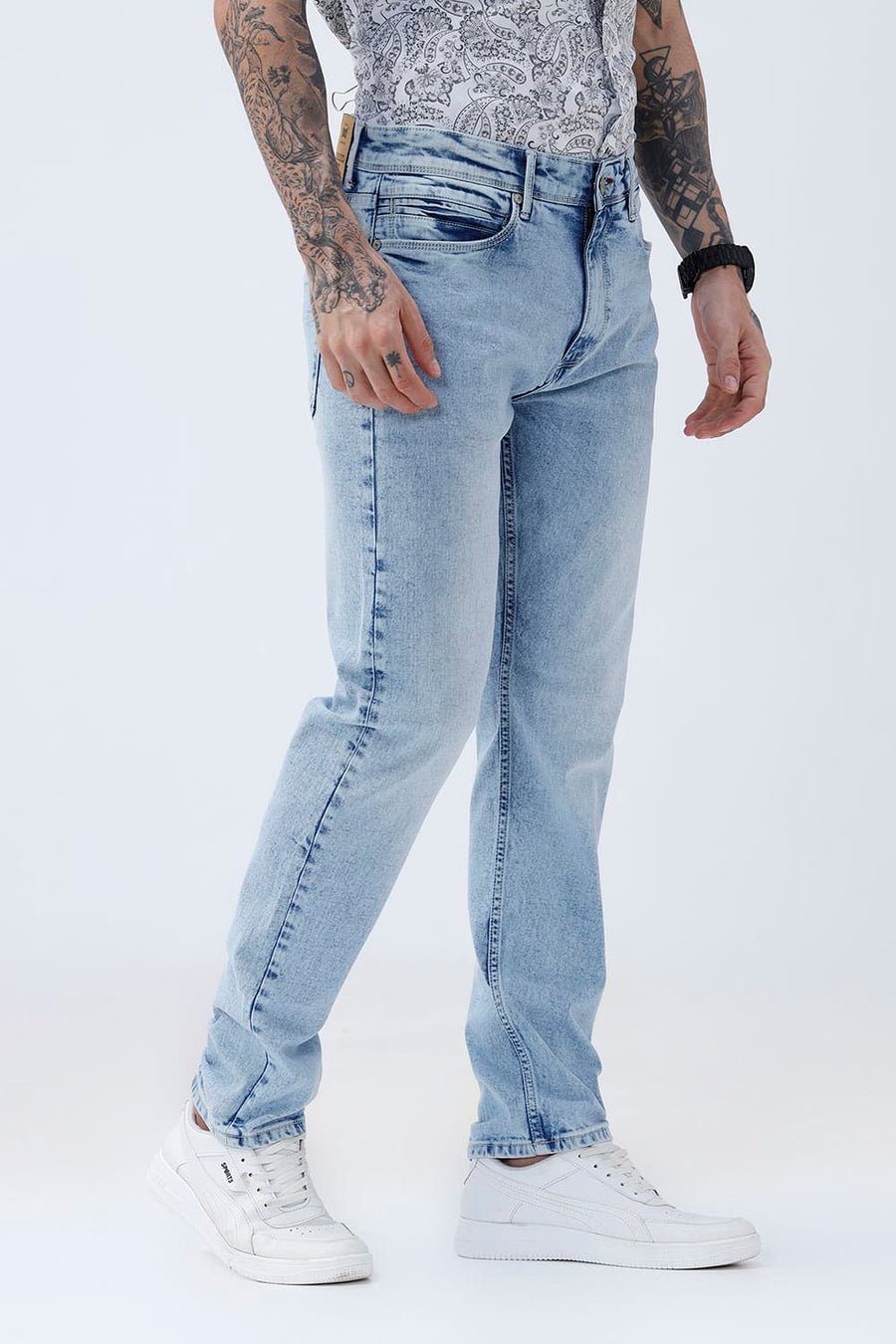 BASICS BLADE FIT TEAL COTTON STRETCH PLAIN JEANS