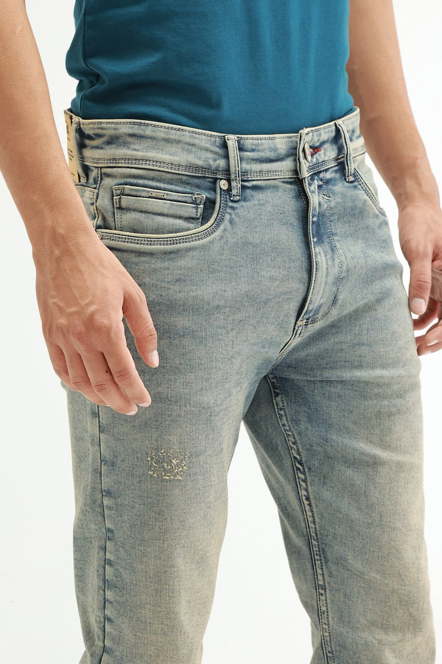 BASICS DRIFT FIT GREEN COTTON POLYESTER STRETCH PLAIN JEANS