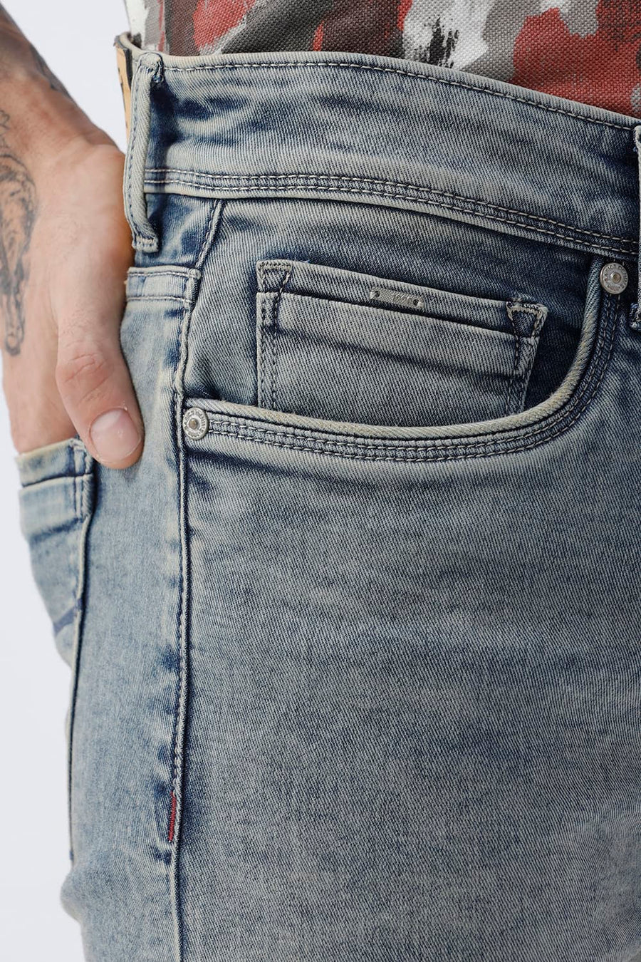 BASICS DRIFT FIT GREEN COTTON POLYESTER STRETCH PLAIN JEANS