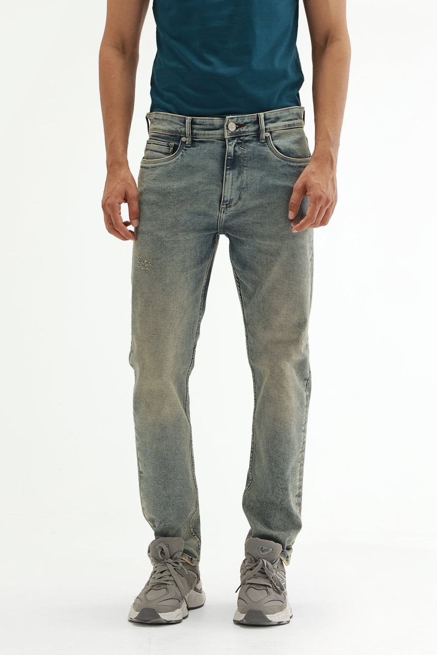 BASICS DRIFT FIT GREEN COTTON POLYESTER STRETCH PLAIN JEANS