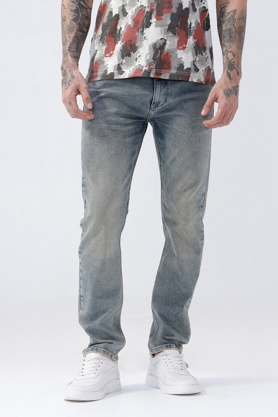 BASICS DRIFT FIT GREEN COTTON POLYESTER STRETCH PLAIN JEANS