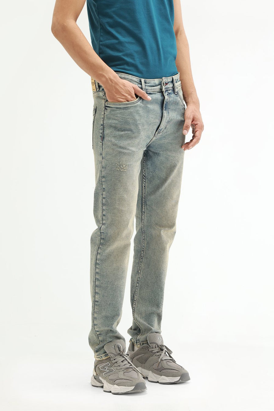BASICS DRIFT FIT GREEN COTTON POLYESTER STRETCH PLAIN JEANS