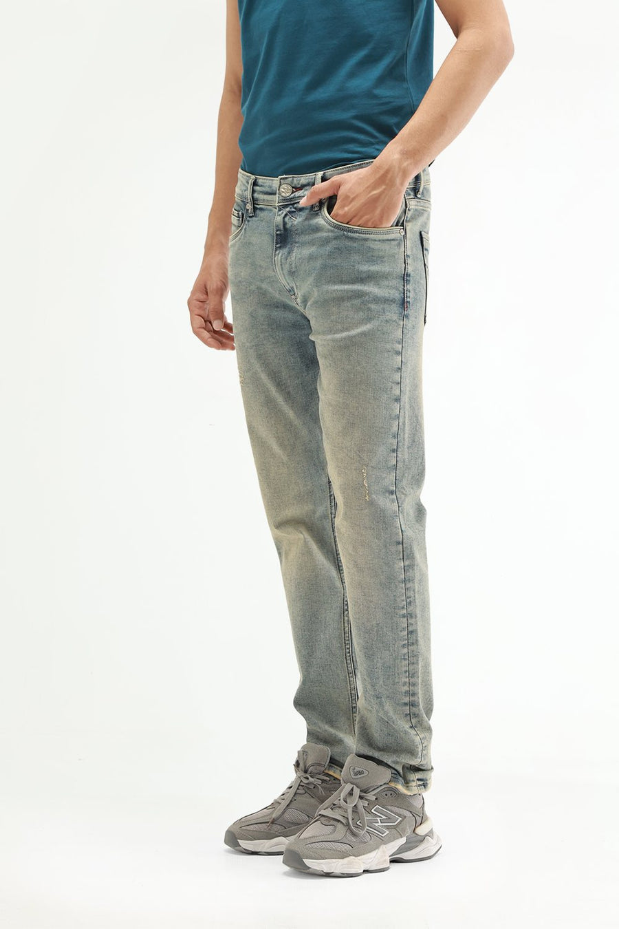 BASICS DRIFT FIT GREEN COTTON POLYESTER STRETCH PLAIN JEANS