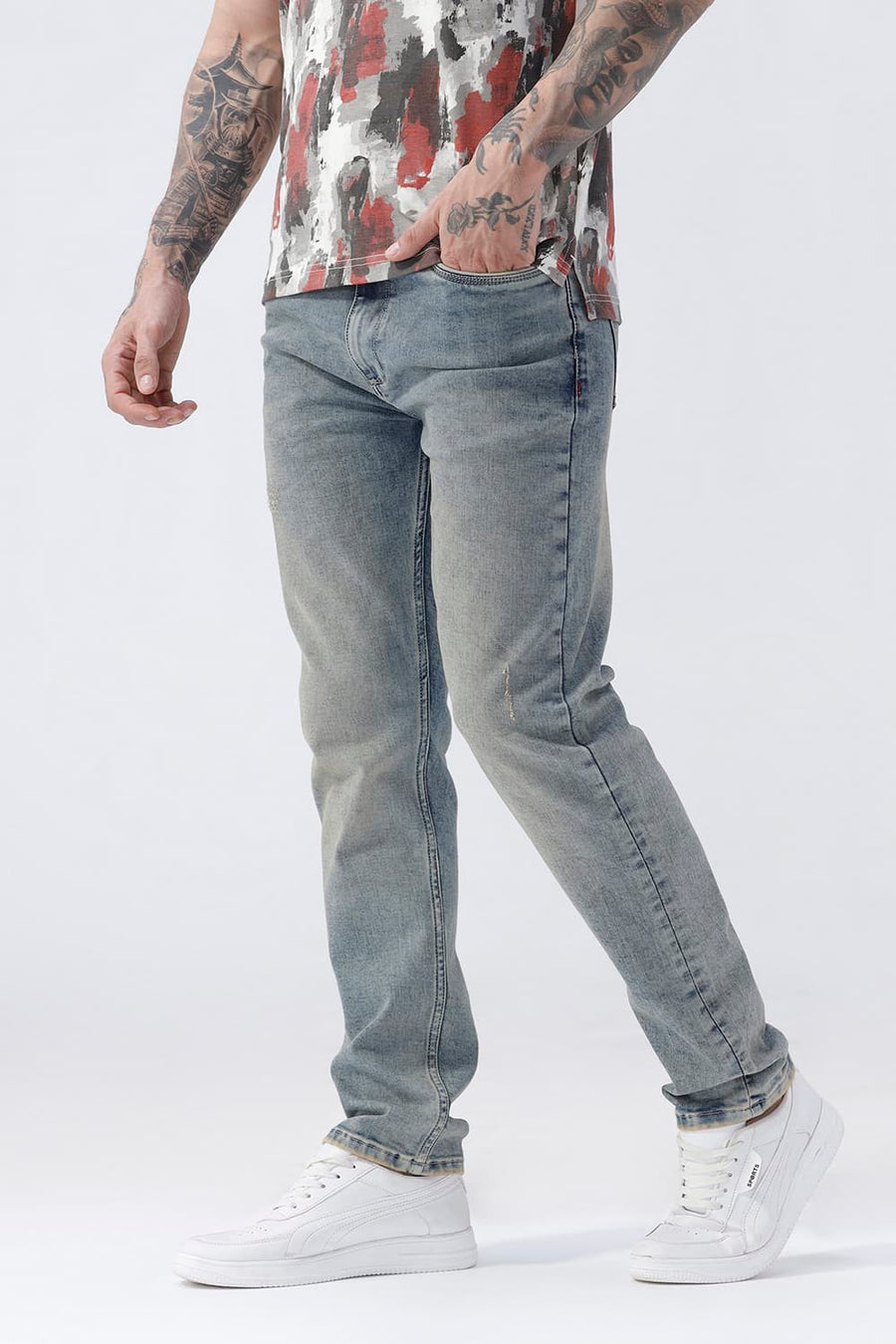 BASICS DRIFT FIT GREEN COTTON POLYESTER STRETCH PLAIN JEANS