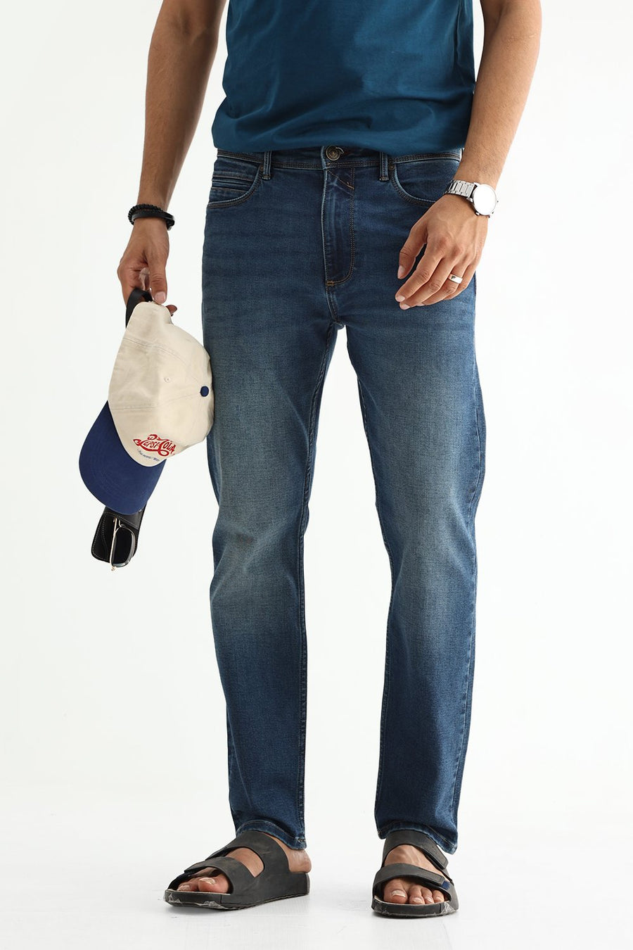 BASICS DRIFT FIT GREY COTTON POLYESTER STRETCH PLAIN JEANS
