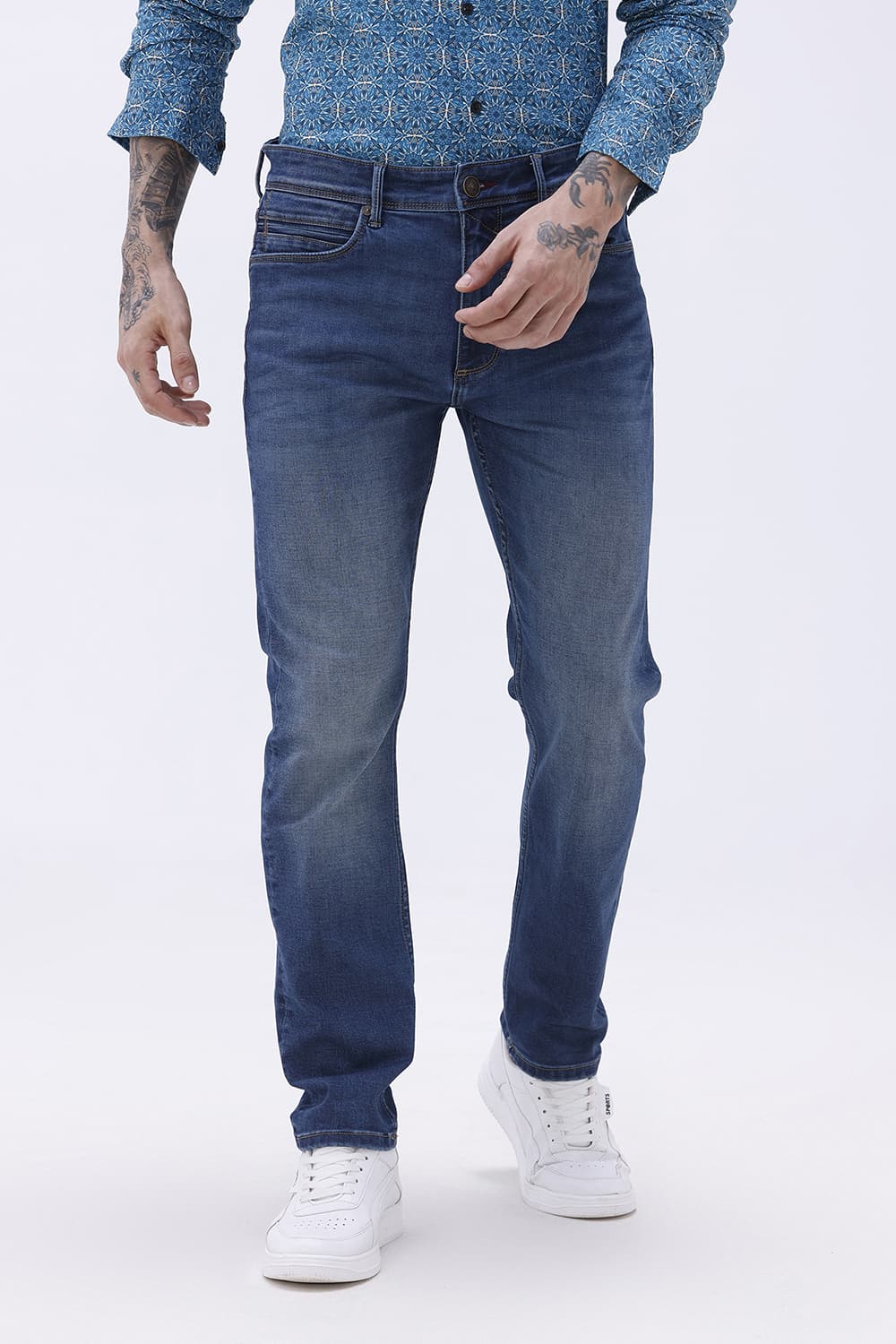 BASICS DRIFT FIT GREY COTTON POLYESTER STRETCH PLAIN JEANS