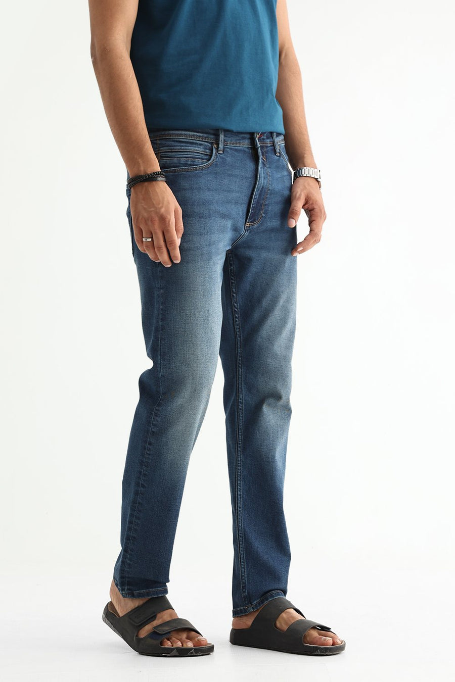 BASICS DRIFT FIT GREY COTTON POLYESTER STRETCH PLAIN JEANS