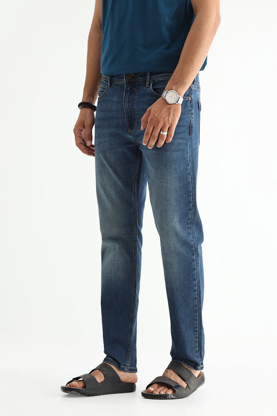 BASICS DRIFT FIT GREY COTTON POLYESTER STRETCH PLAIN JEANS