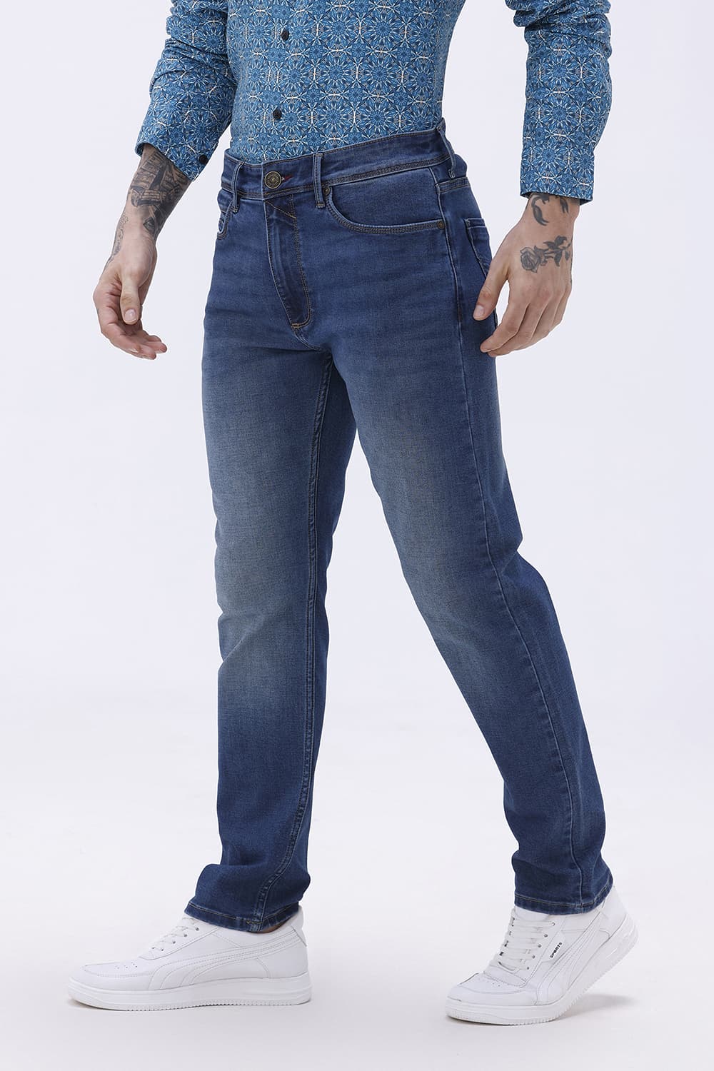 BASICS DRIFT FIT GREY COTTON POLYESTER STRETCH PLAIN JEANS