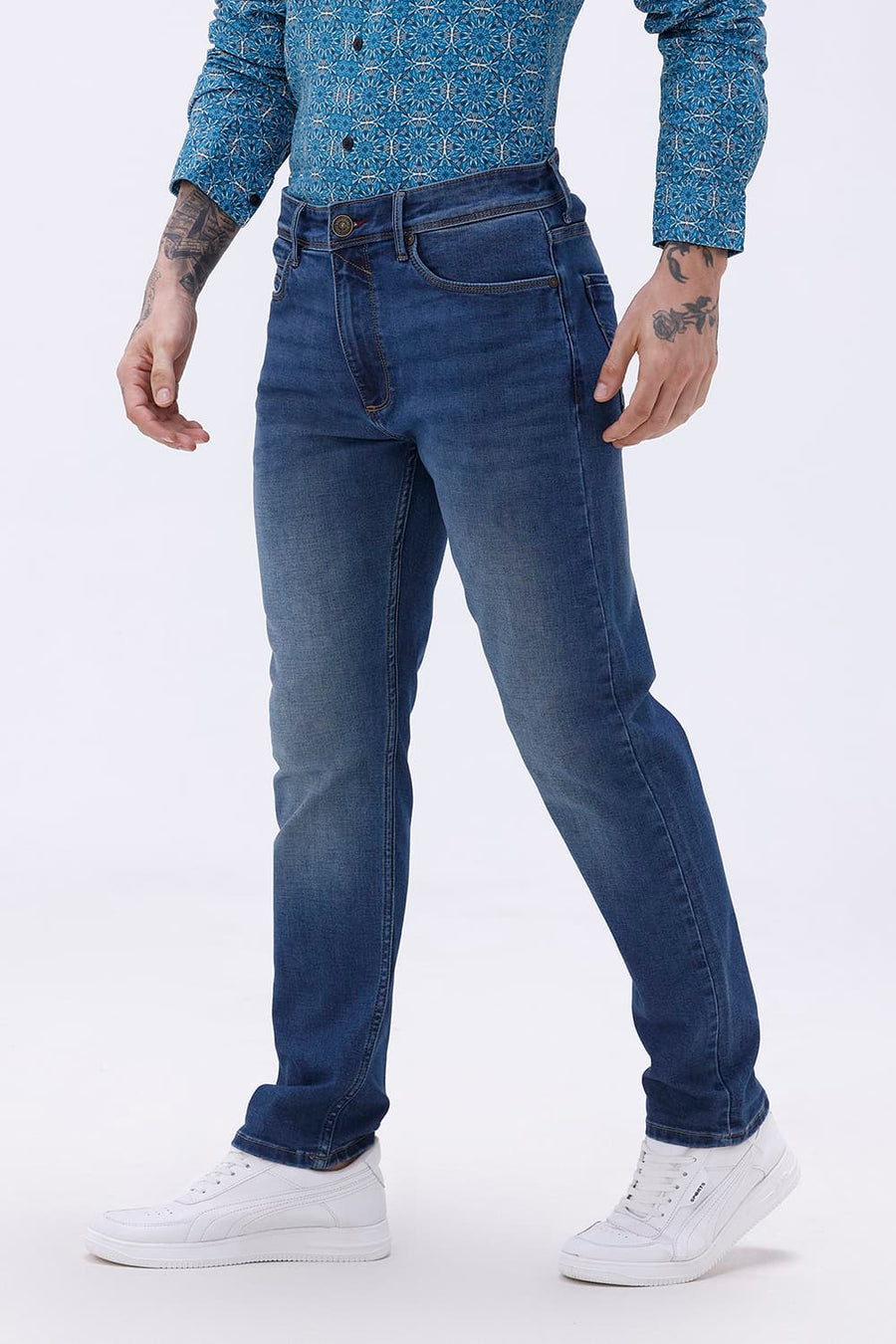 BASICS DRIFT FIT GREY COTTON POLYESTER STRETCH PLAIN JEANS