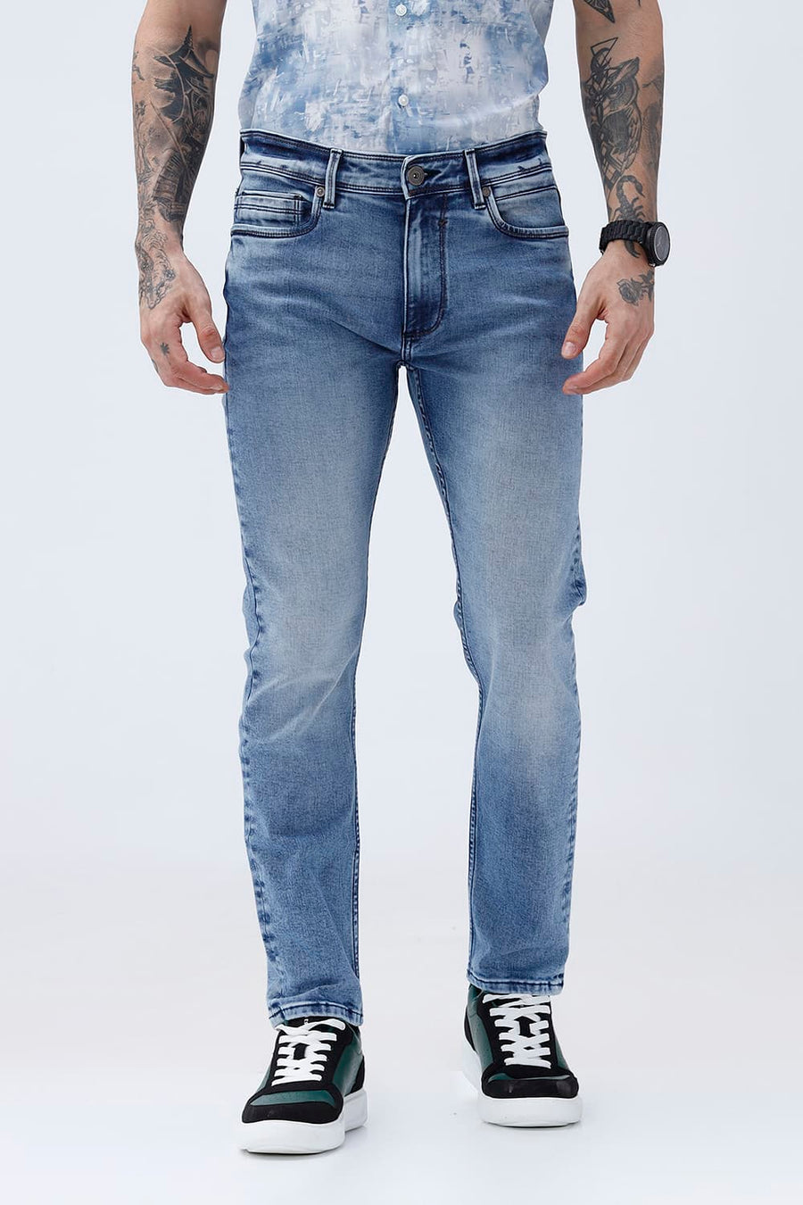 BASICS DRIFT FIT BEIGE COTTON POLYESTER STRETCH PLAIN JEANS