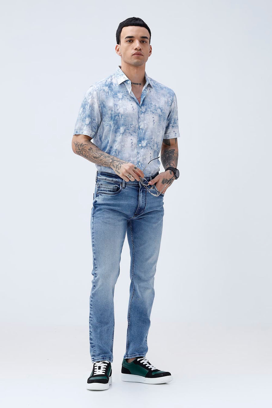 BASICS DRIFT FIT BEIGE COTTON POLYESTER STRETCH PLAIN JEANS