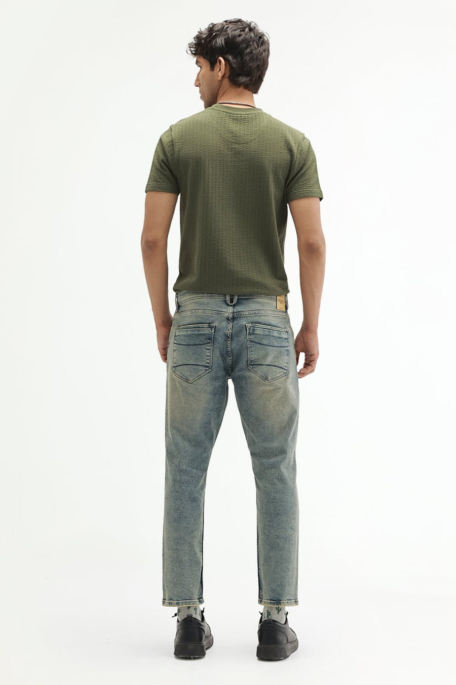 BASICS BLADE FIT GREEN COTTON POLYESTER STRETCH PLAIN JEANS