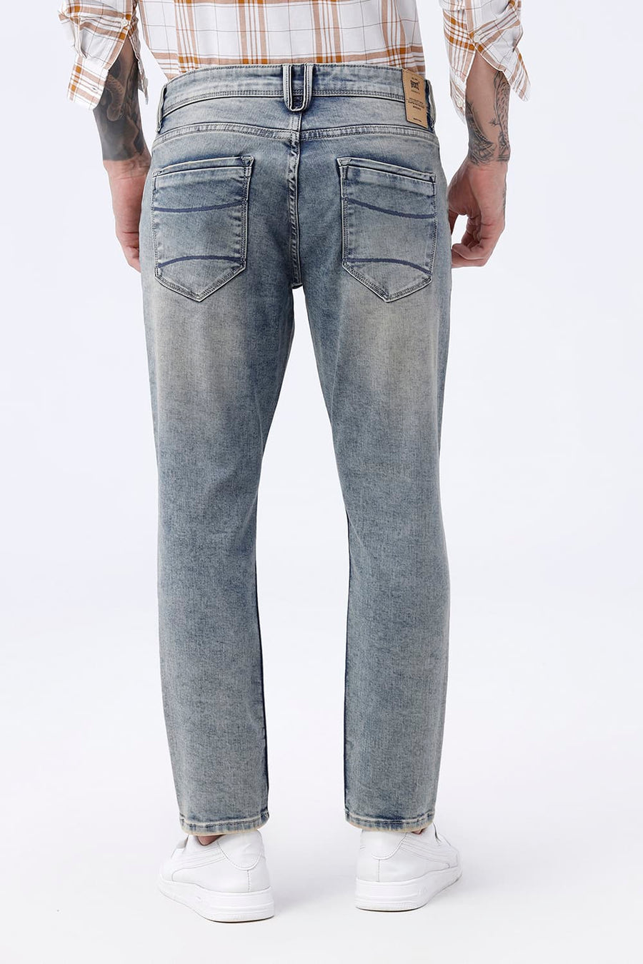 BASICS BLADE FIT GREEN COTTON POLYESTER STRETCH PLAIN JEANS