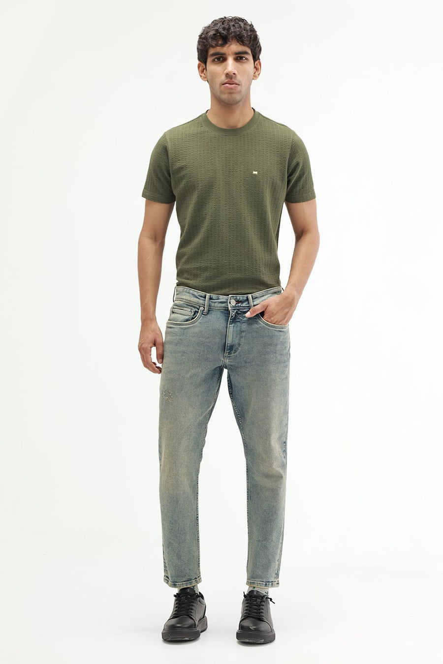 BASICS BLADE FIT GREEN COTTON POLYESTER STRETCH PLAIN JEANS