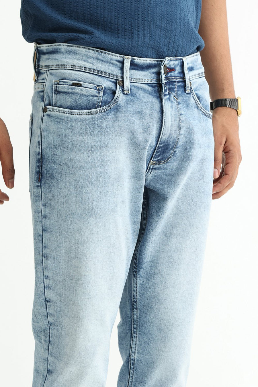 BASICS TORQUE FIT WINE COTTON POLYESTER STRETCH PLAIN JEANS
