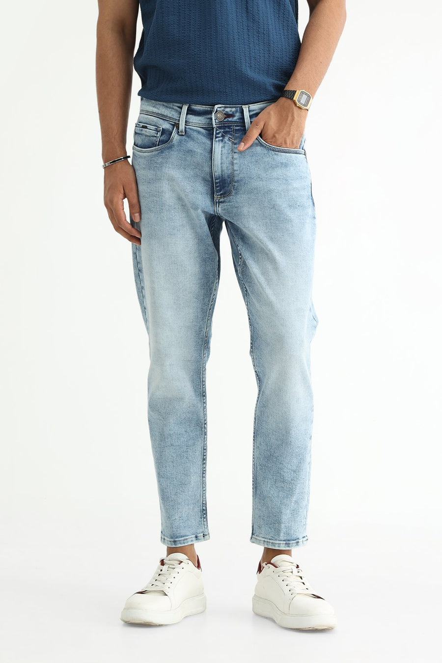 BASICS TORQUE FIT WINE COTTON POLYESTER STRETCH PLAIN JEANS