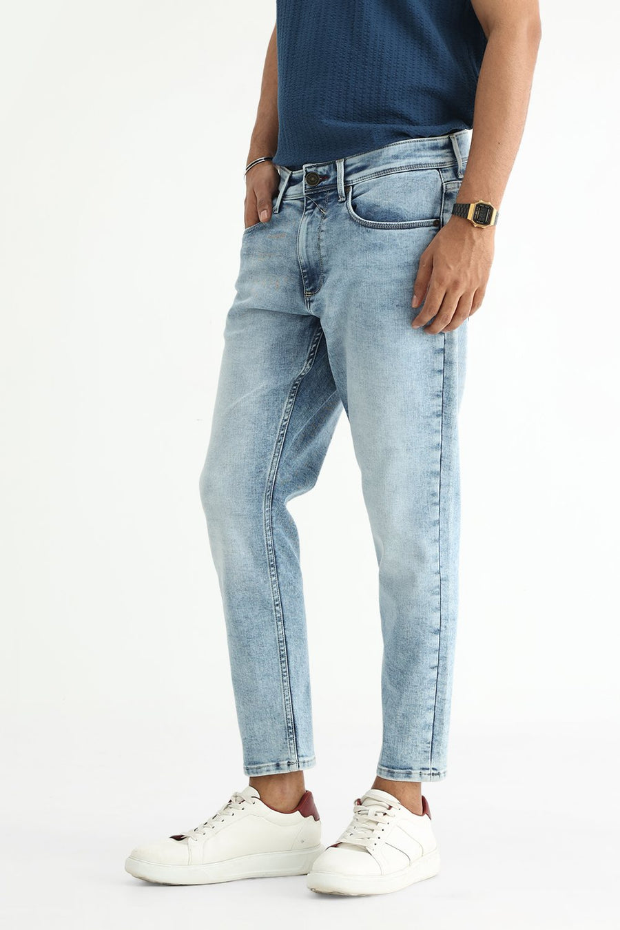 BASICS TORQUE FIT WINE COTTON POLYESTER STRETCH PLAIN JEANS