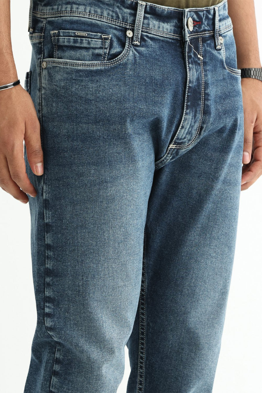 BASICS BLADE FIT TEAL COTTON STRETCH PLAIN JEANS