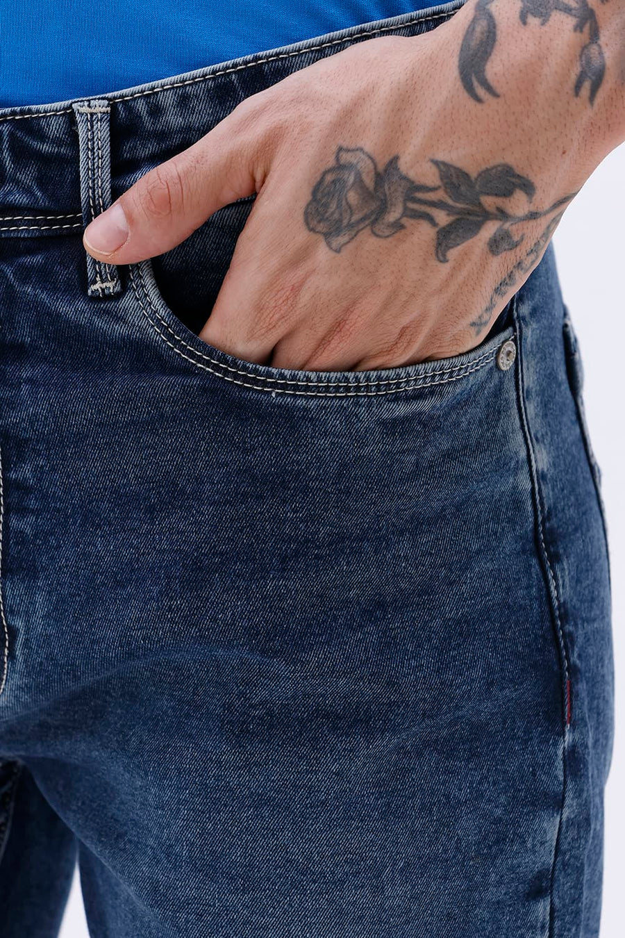 BASICS BLADE FIT TEAL COTTON STRETCH PLAIN JEANS