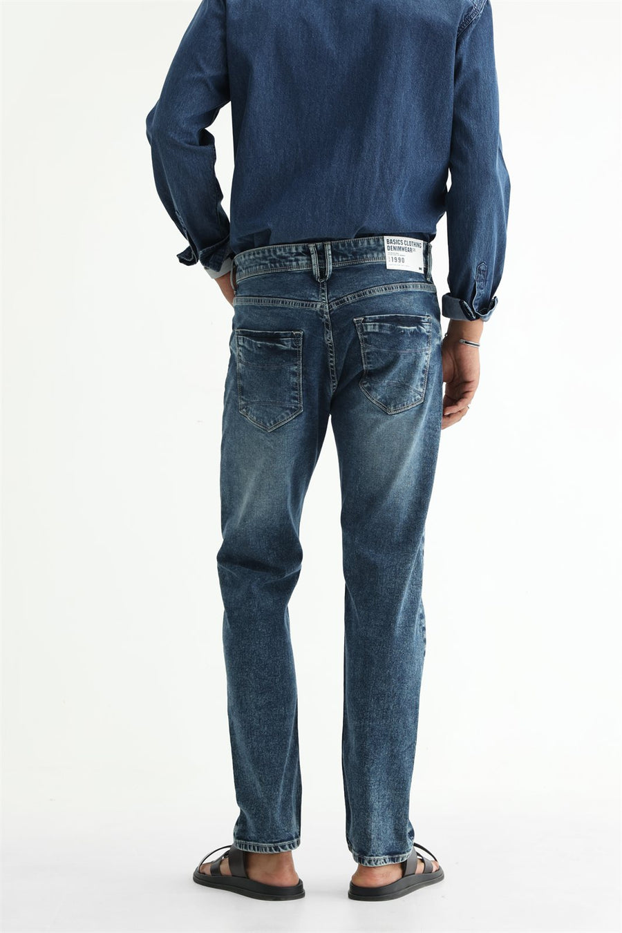 BASICS BLADE FIT GREY COTTON STRETCH PLAIN JEANS