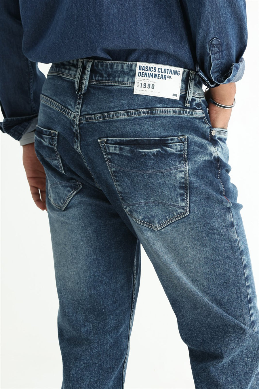 BASICS BLADE FIT GREY COTTON STRETCH PLAIN JEANS