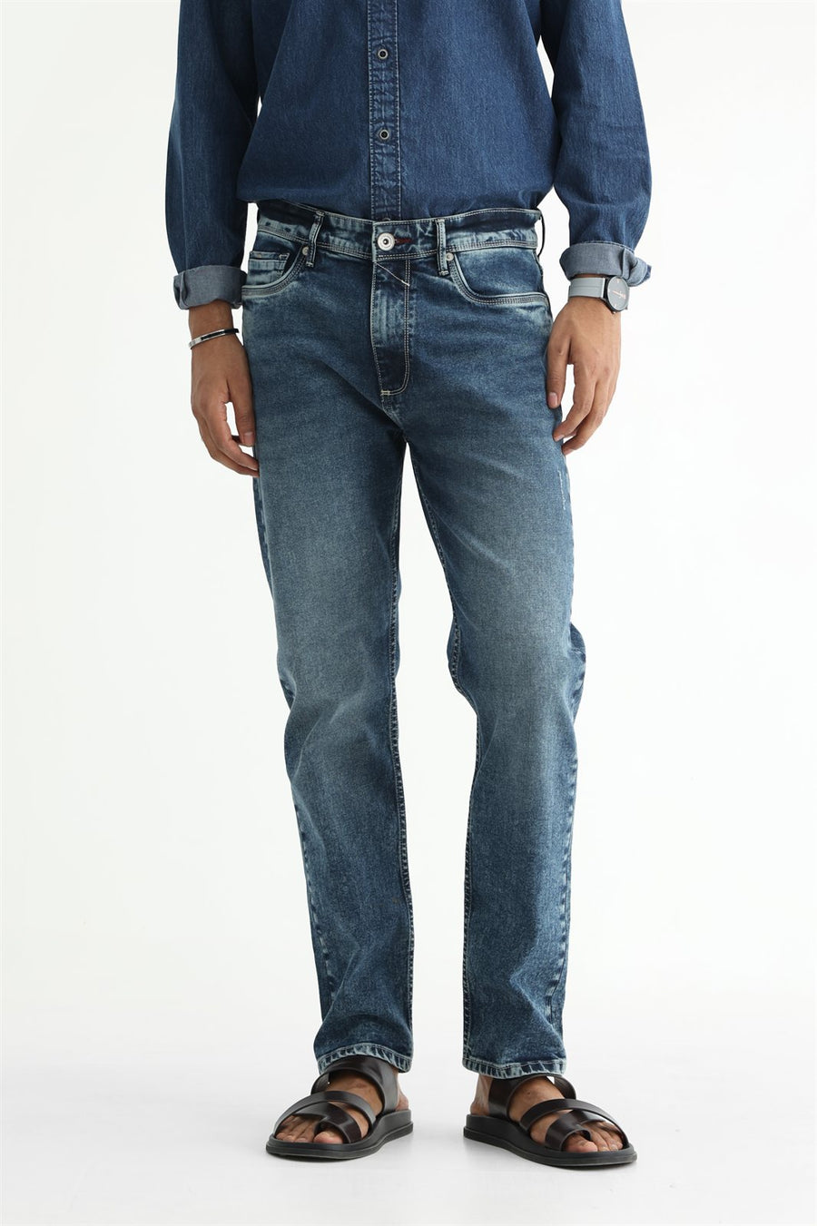 BASICS BLADE FIT GREY COTTON STRETCH PLAIN JEANS