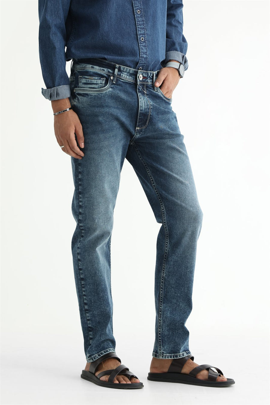 BASICS BLADE FIT GREY COTTON STRETCH PLAIN JEANS