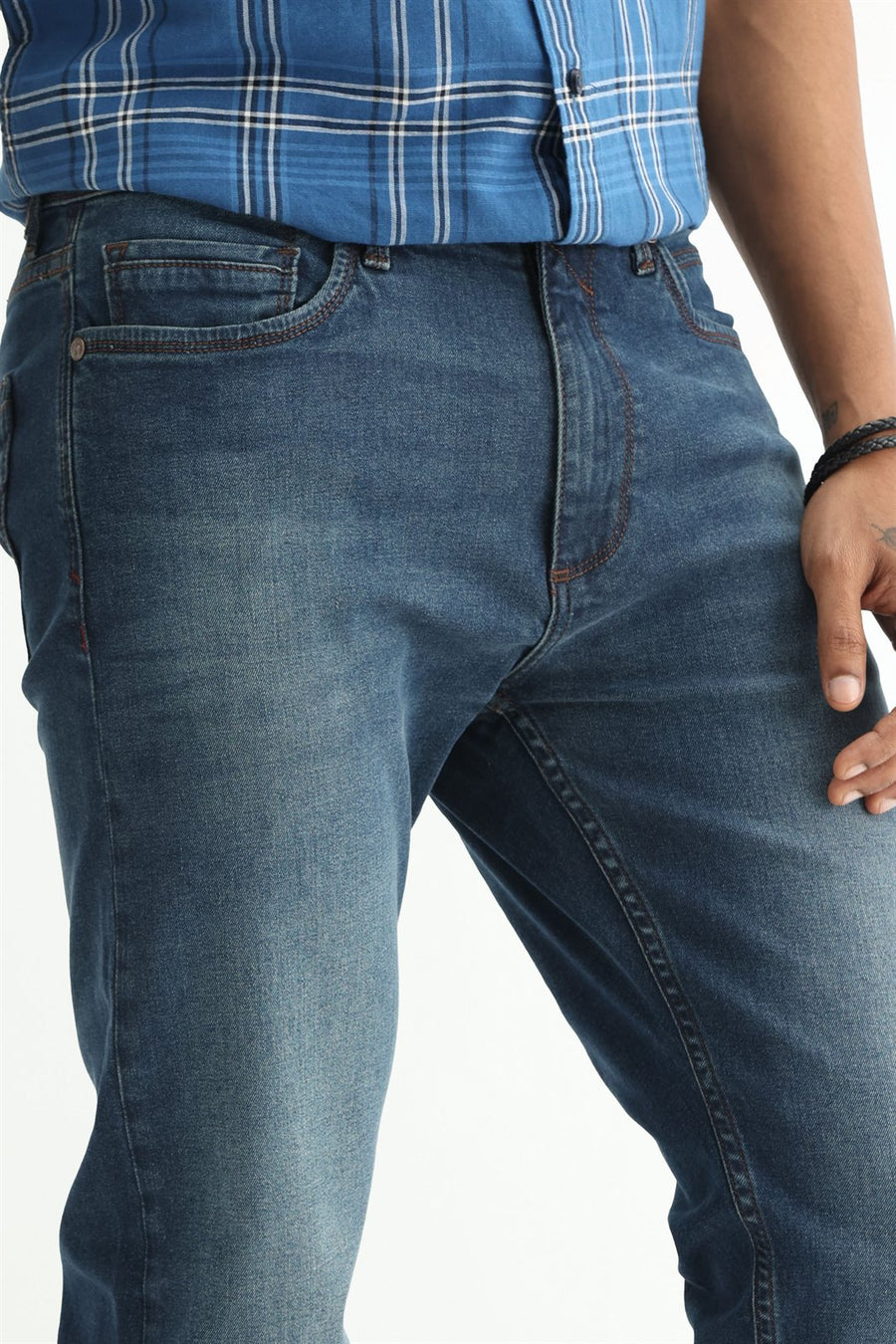 BASICS BLADE FIT WHITE COTTON STRETCH PLAIN JEANS