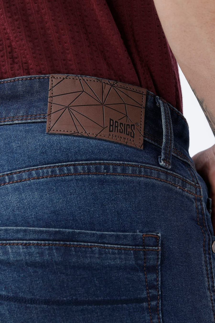 BASICS BLADE FIT WHITE COTTON STRETCH PLAIN JEANS
