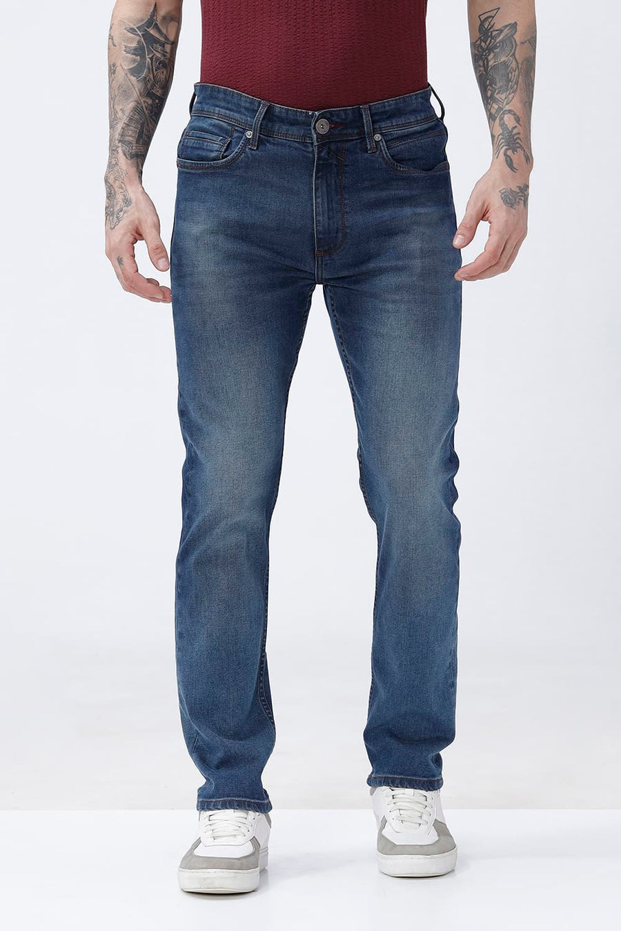 BASICS BLADE FIT WHITE COTTON STRETCH PLAIN JEANS