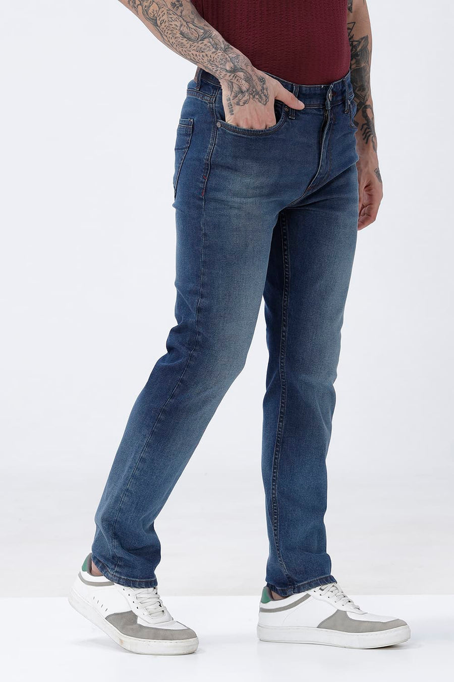 BASICS BLADE FIT WHITE COTTON STRETCH PLAIN JEANS