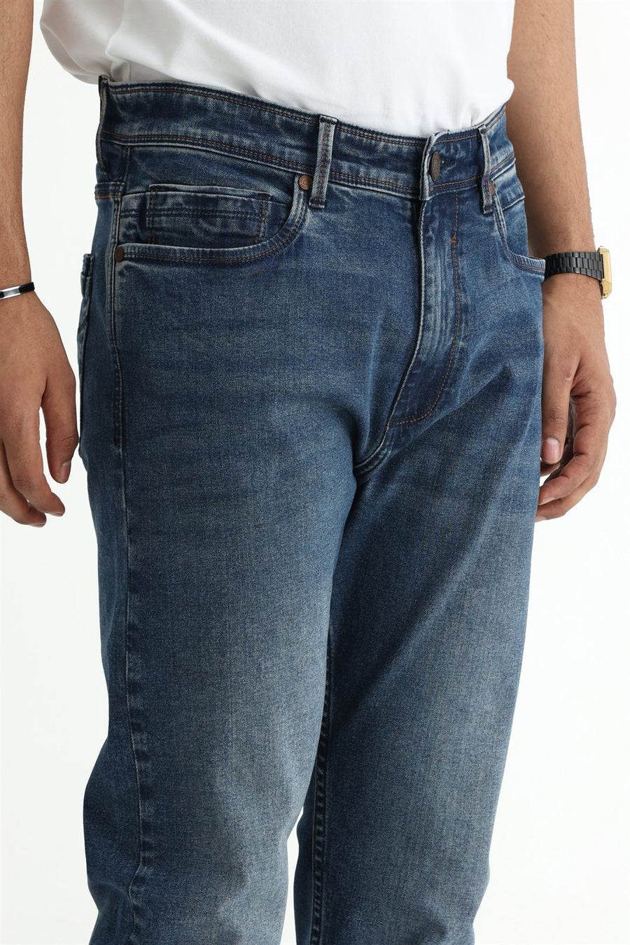 BASICS TORQUE FIT NAVY COTTON STRETCH PLAIN JEANS