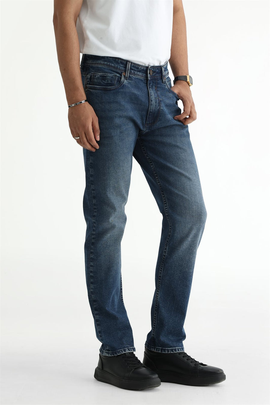 BASICS TORQUE FIT NAVY COTTON STRETCH PLAIN JEANS