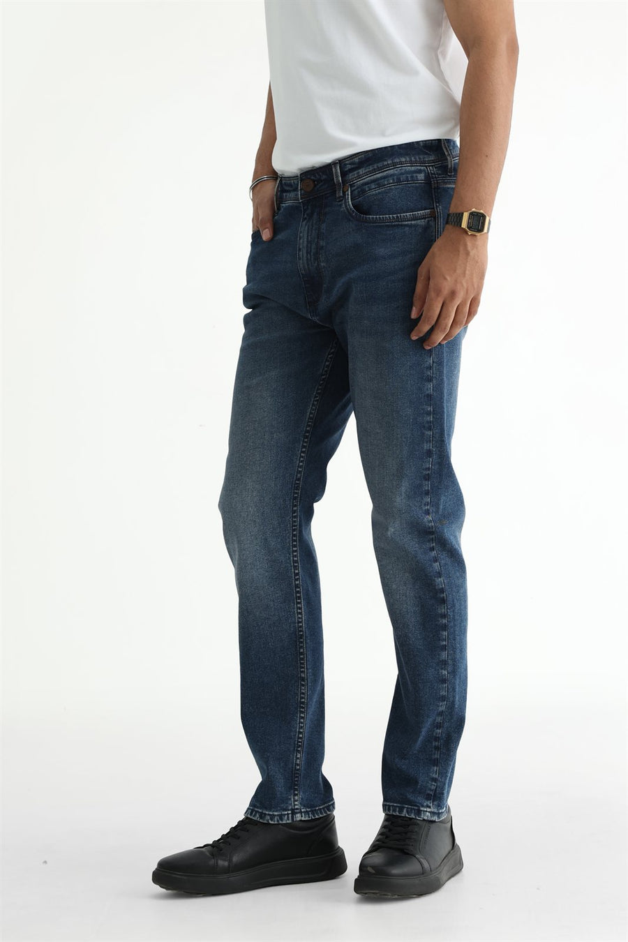 BASICS TORQUE FIT NAVY COTTON STRETCH PLAIN JEANS