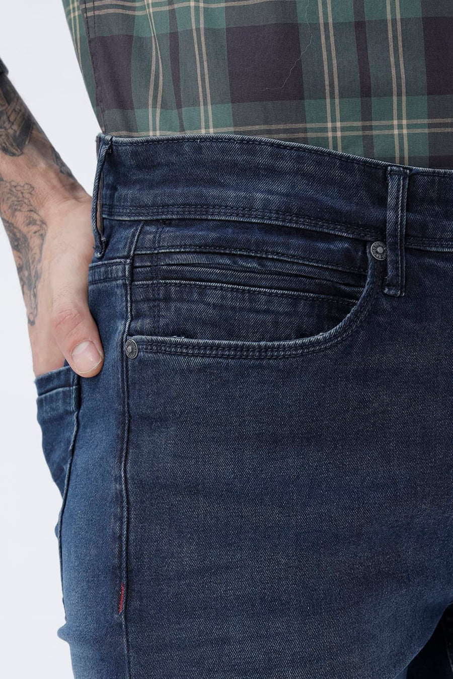 BASICS TORQUE FIT GREEN COTTON STRETCH PLAIN JEANS