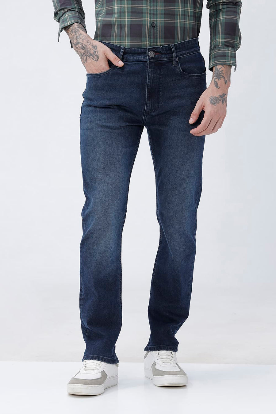 BASICS TORQUE FIT GREEN COTTON STRETCH PLAIN JEANS