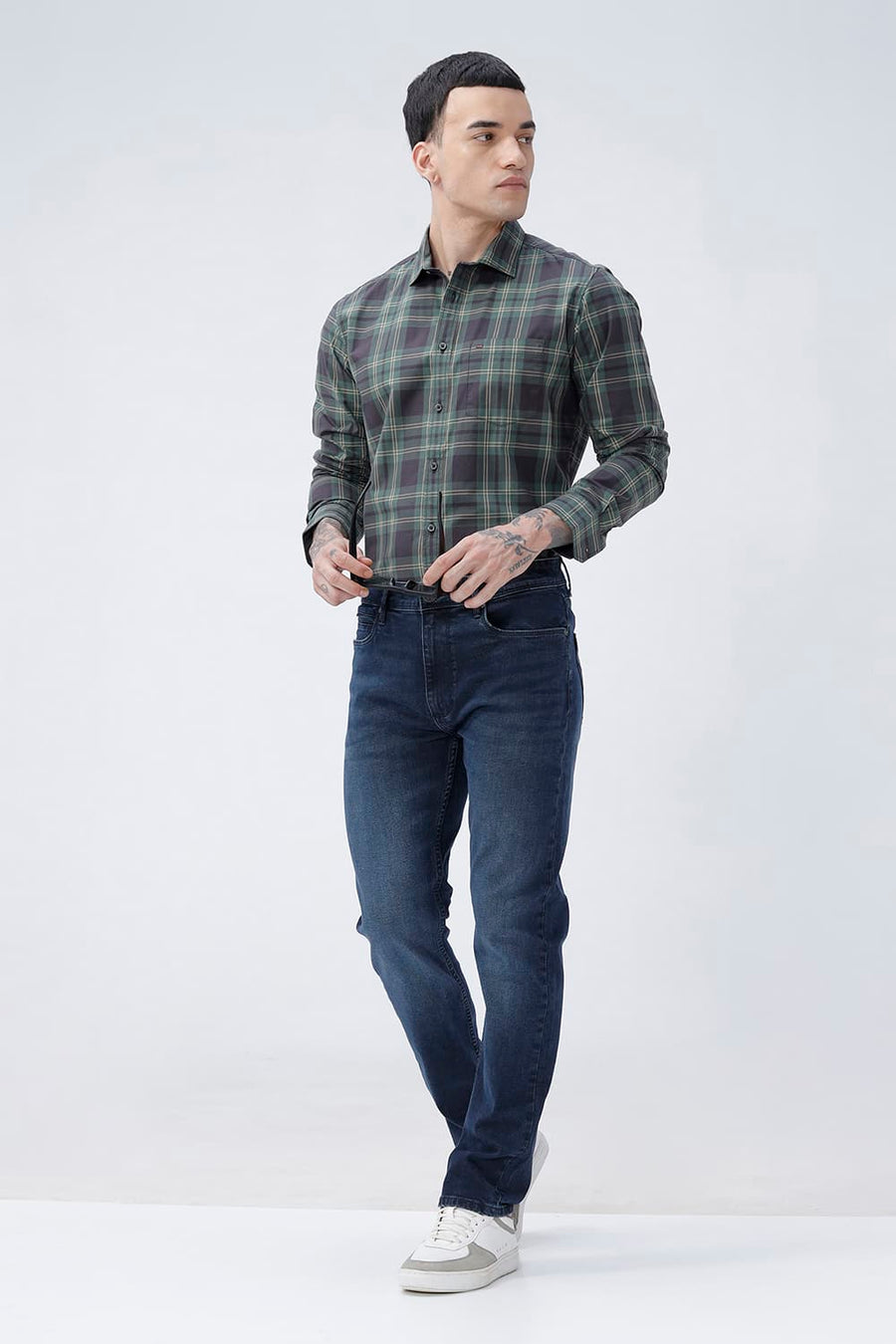 BASICS TORQUE FIT GREEN COTTON STRETCH PLAIN JEANS