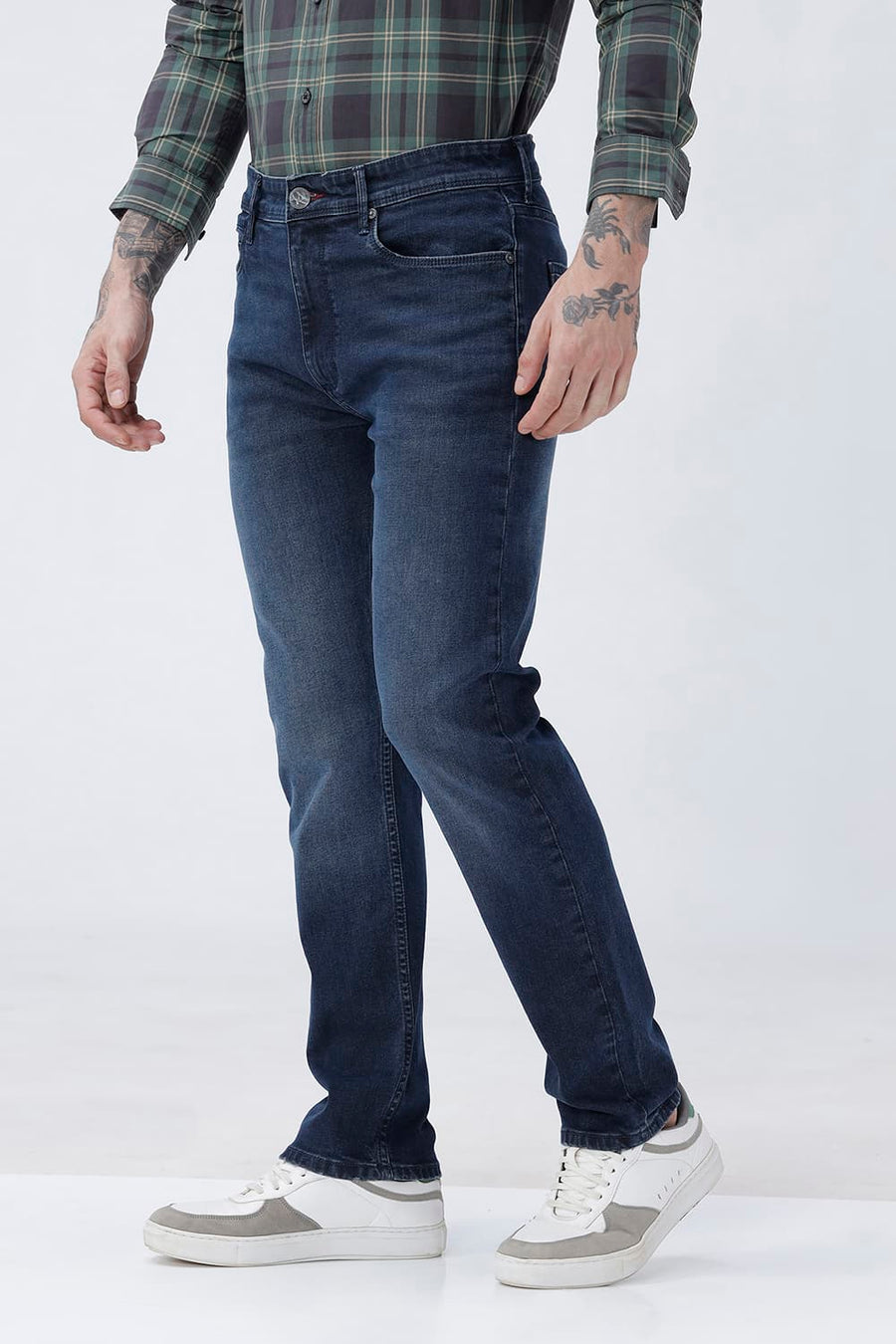 BASICS TORQUE FIT GREEN COTTON STRETCH PLAIN JEANS
