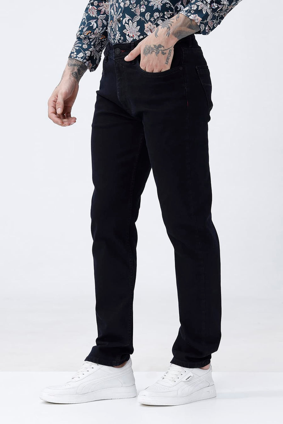 BASICS TORQUE FIT BROWN COTTON STRETCH PLAIN JEANS