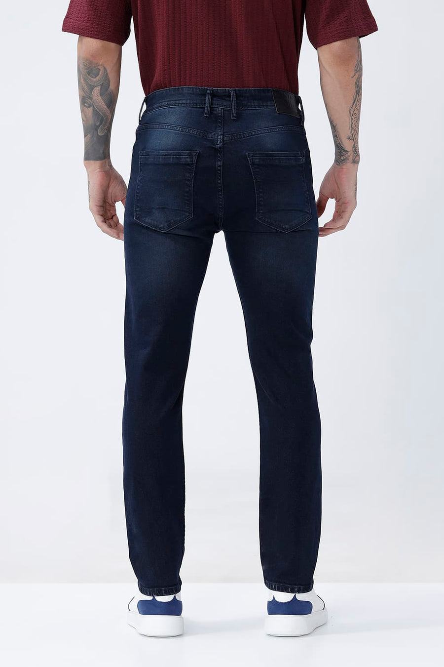 BASICS BLADE FIT GREEN COTTON STRETCH PLAIN JEANS