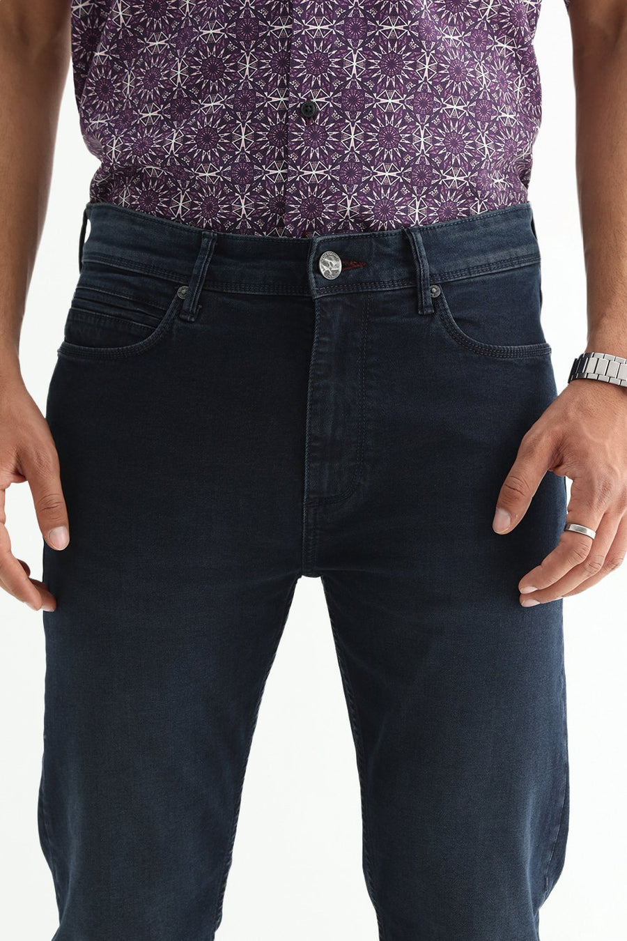 BASICS BLADE FIT GREEN COTTON STRETCH PLAIN JEANS