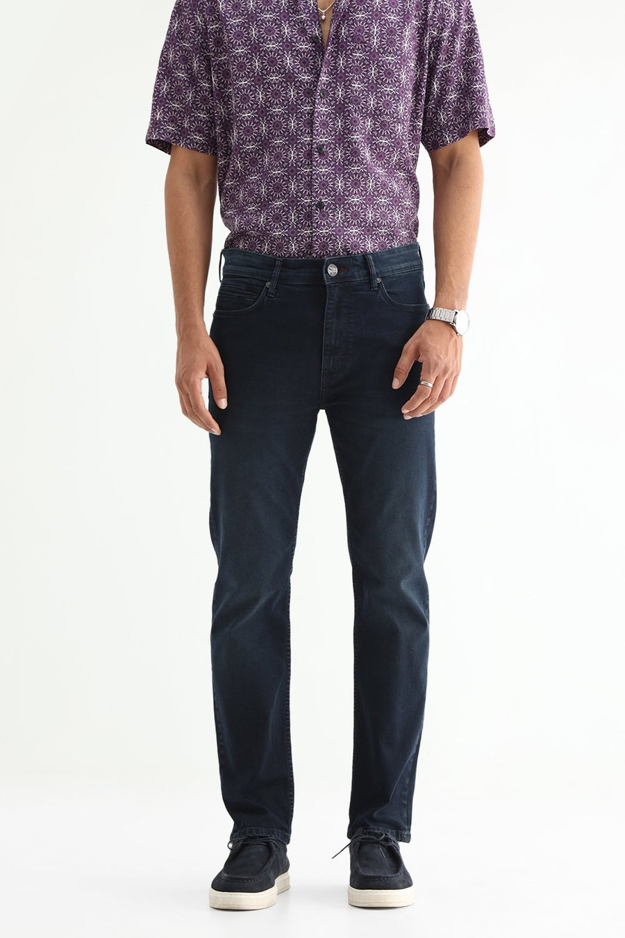 BASICS BLADE FIT GREEN COTTON STRETCH PLAIN JEANS