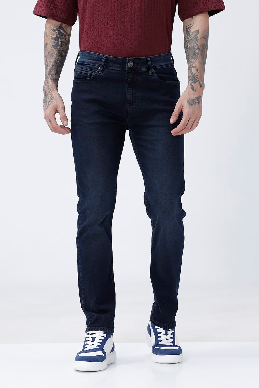 BASICS BLADE FIT GREEN COTTON STRETCH PLAIN JEANS