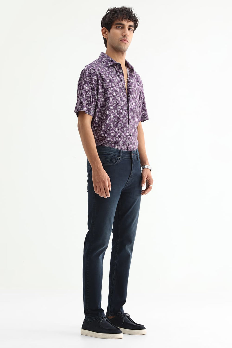 BASICS BLADE FIT GREEN COTTON STRETCH PLAIN JEANS