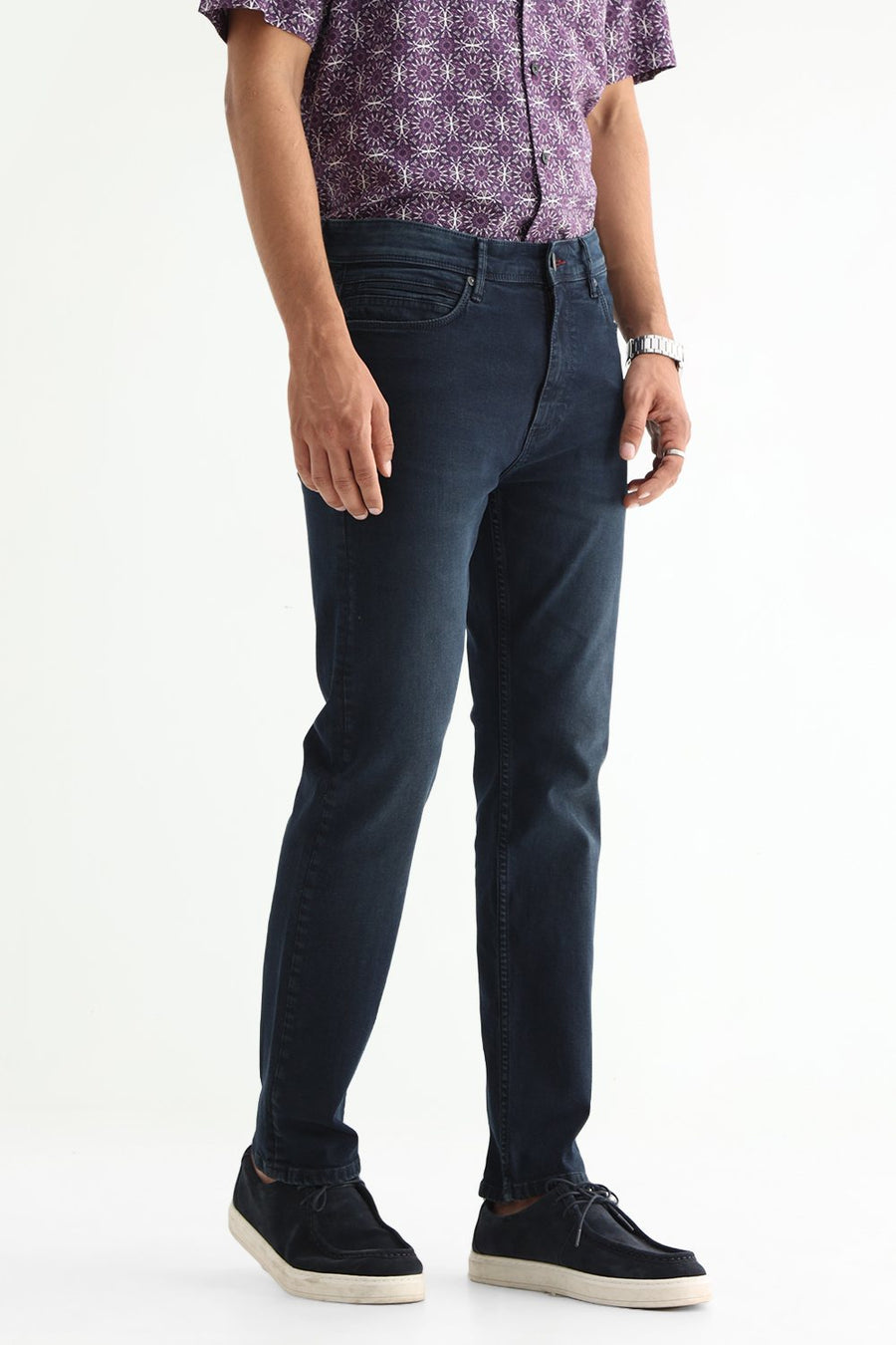 BASICS BLADE FIT GREEN COTTON STRETCH PLAIN JEANS