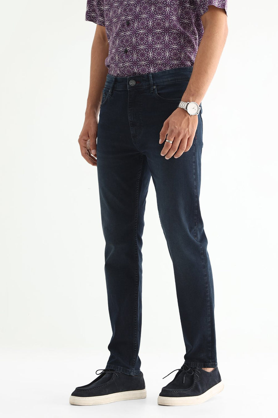 BASICS BLADE FIT GREEN COTTON STRETCH PLAIN JEANS