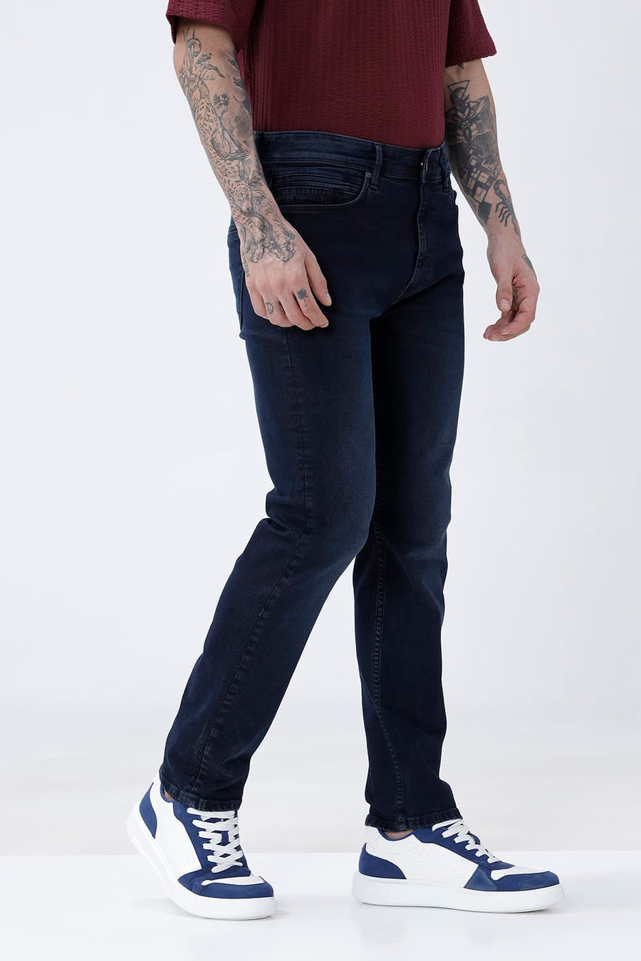 BASICS BLADE FIT GREEN COTTON STRETCH PLAIN JEANS