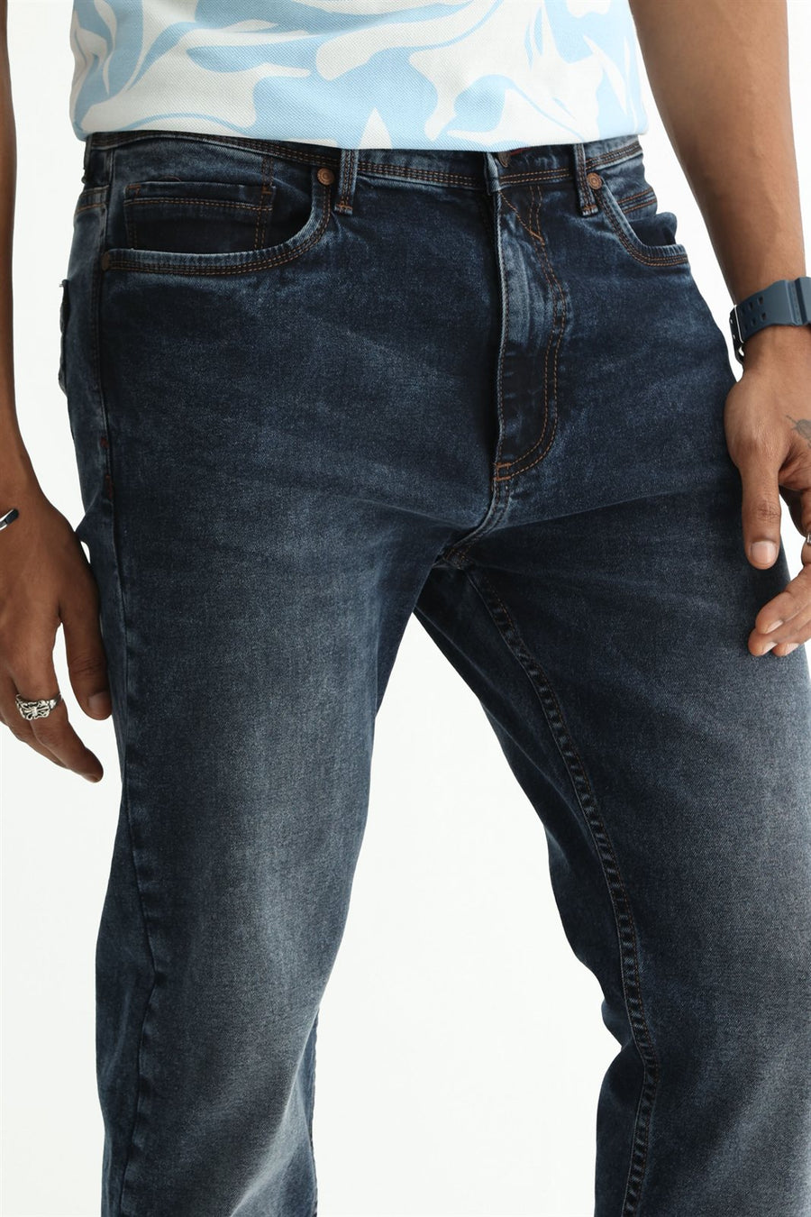 BASICS TORQUE FIT BLUE COTTON STRETCH PLAIN JEANS